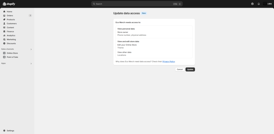 Update Data Access for Eco Merch Shopify App